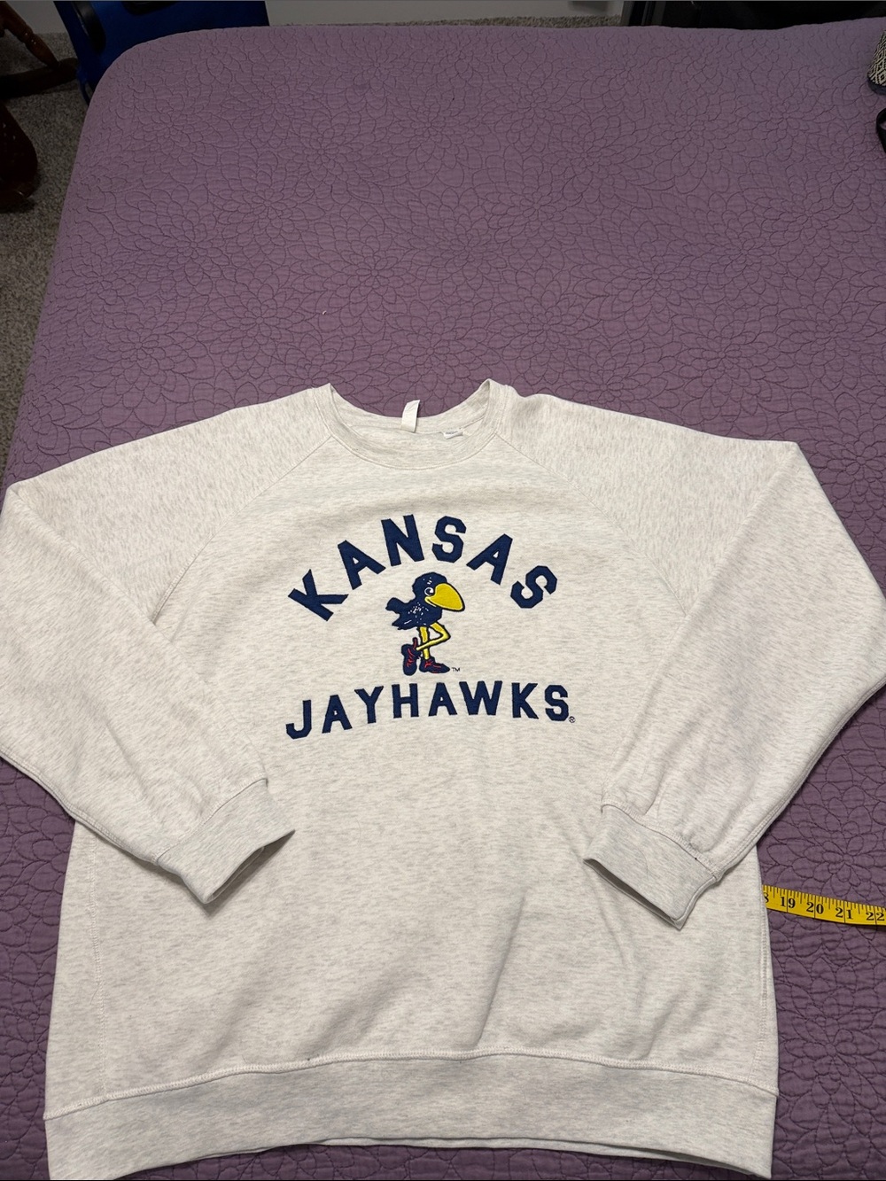 League Kansas Jayhawks Light Gray Crewneck Sweatshirt with Jayhawk Logo